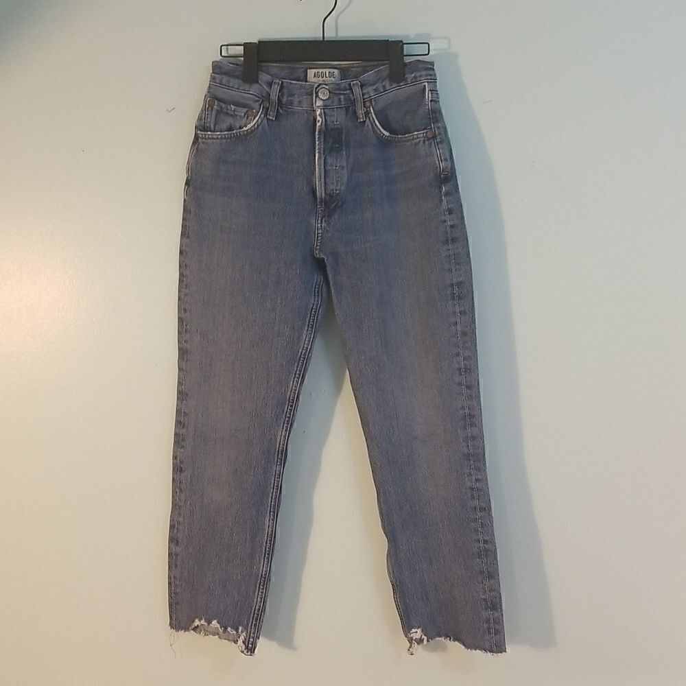 Agolde Jean's, cropped, straight leg, distressed back area. Size 25.